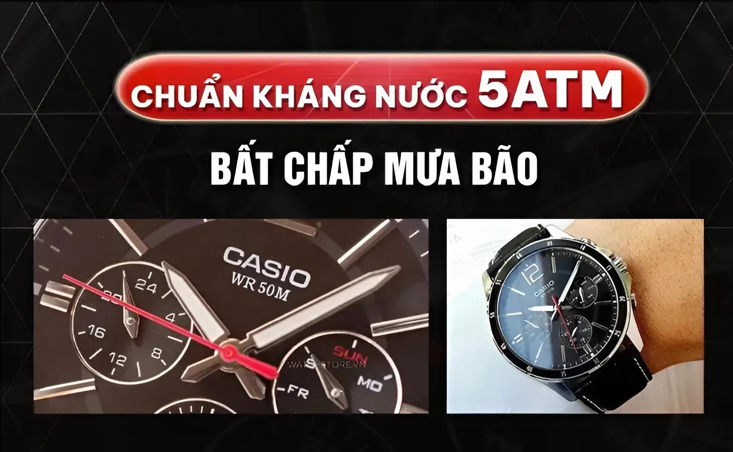 Đồng hồ Casio MTP-1374L-1AVDF chống nước 5ATM phù hợp đi mưa, rửa tay
