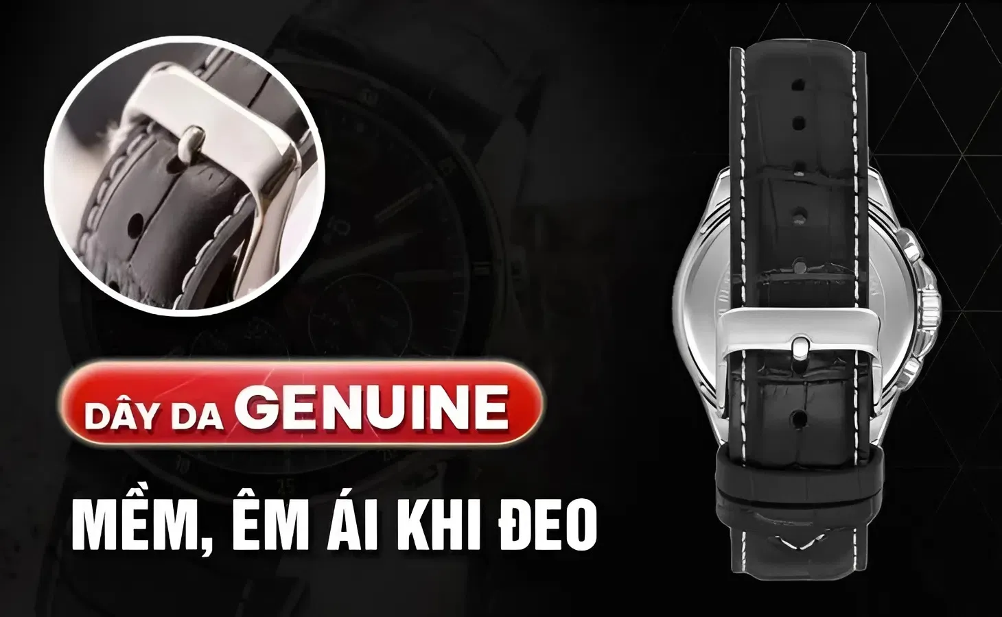 Dây da genuine mềm mại của Casio MTP-1374L-1AVDF cho cảm giác đeo êm ái